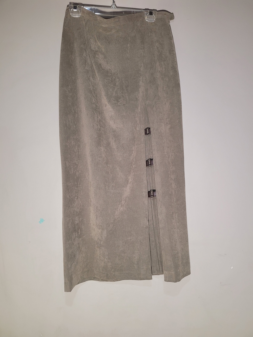 Timeless Taupe Long Women's Skirt with Side Buckle Detail